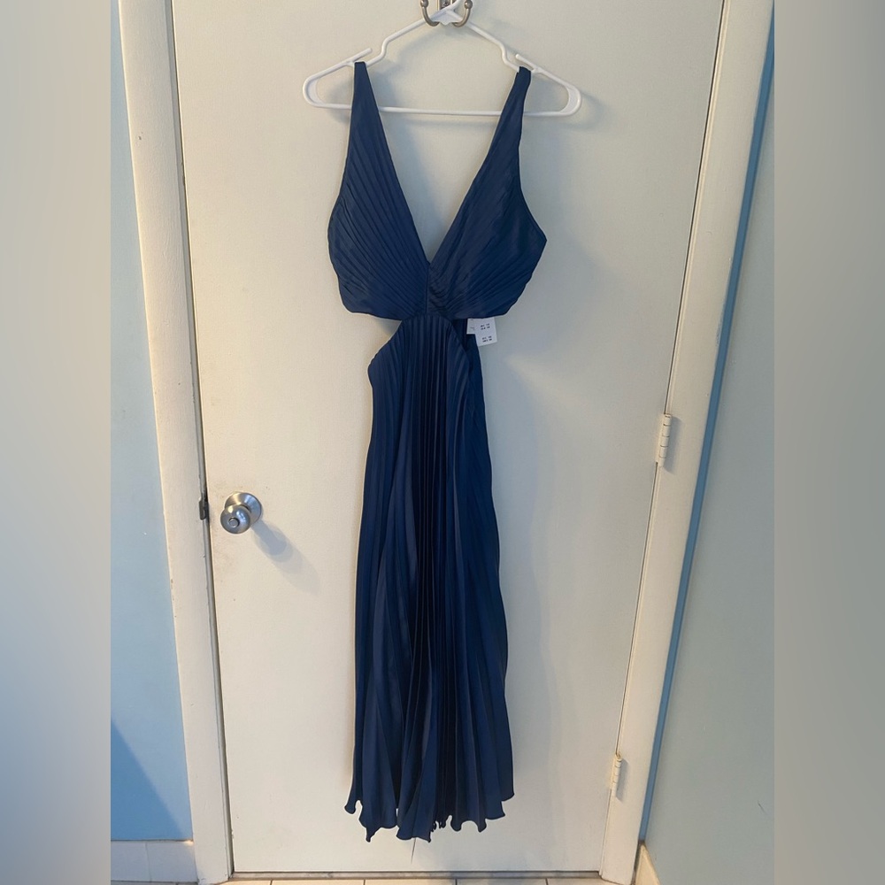 Abercrombie & Fitch Navy Blue Pleated Maxi Dress